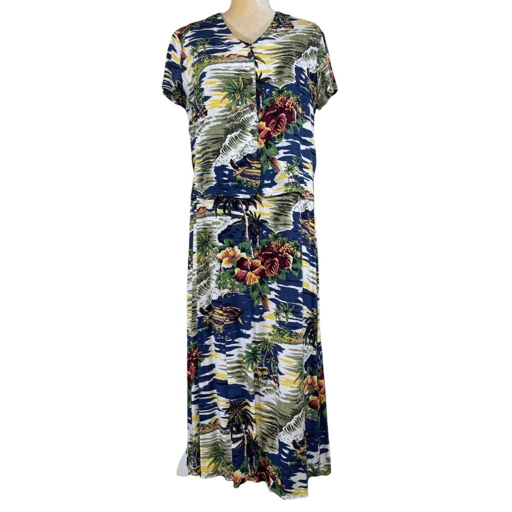 Hilo Hattie's Hawaiian 2pc Hibiscus Island Sleeveless Dress and Blouse Set